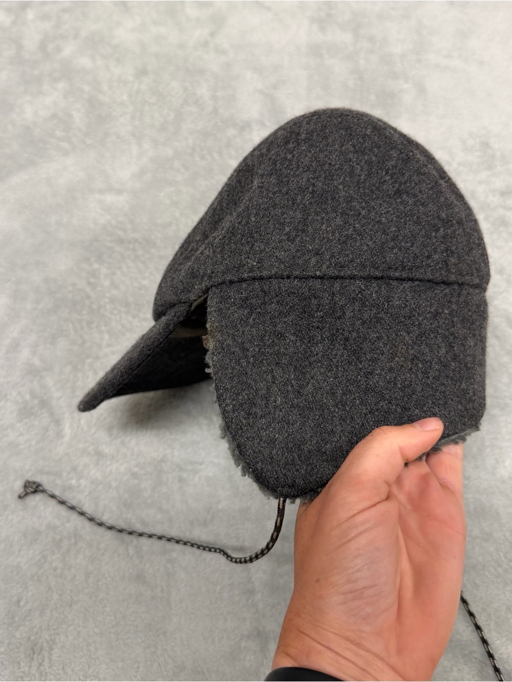 Patagonia Recycled Wool Ear Flap Cap Sherpa Cap Gray Outdoor Winter View 4
